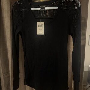 Lucky Brand Black Long Sleeve Lace Top